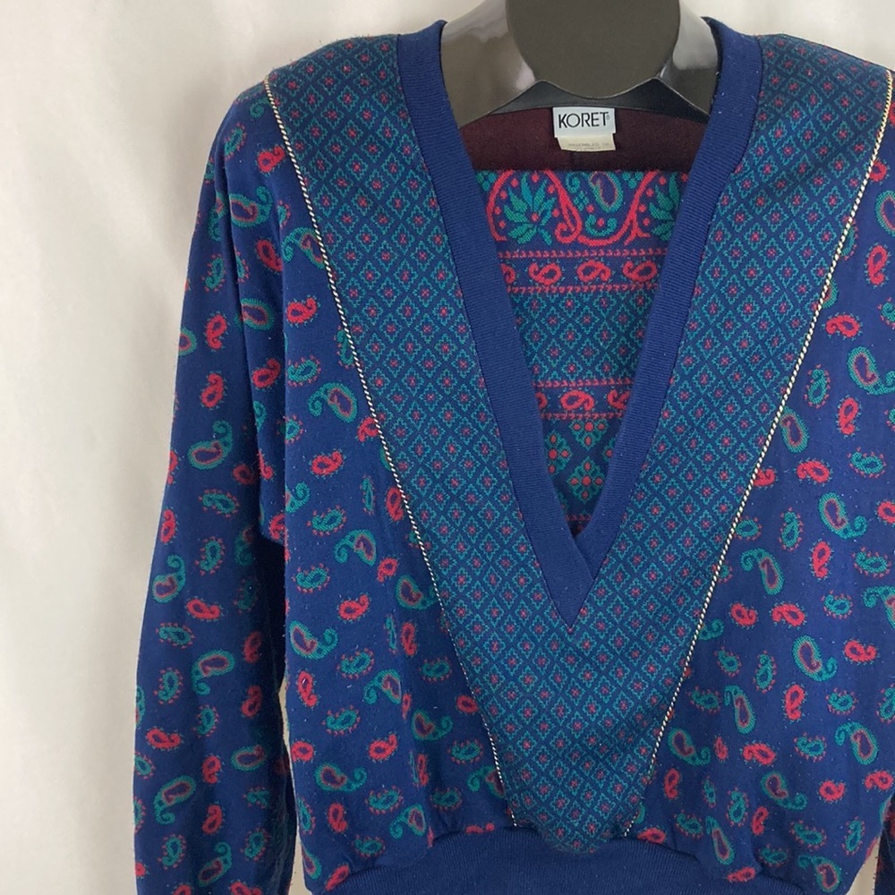 LADIES Vintage Paisley V-Neck Sweater - Picture 3 of 7